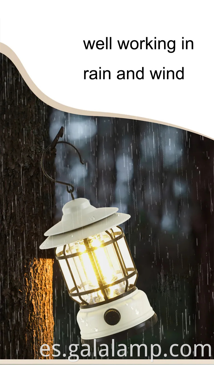 Linterna LED portátil para acampar con diseño retro y batería recargable